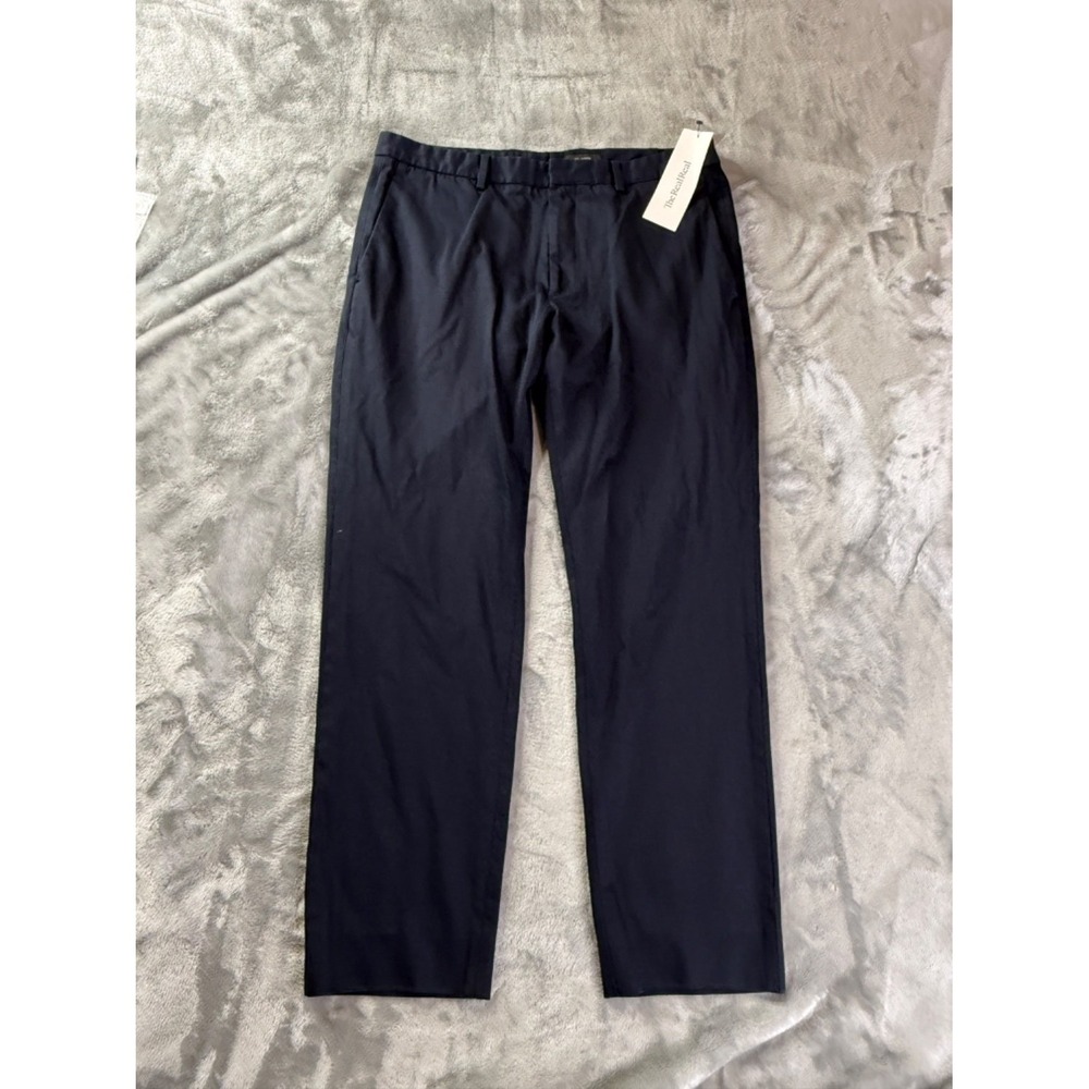 Theory Mens Dress Trousers Size 34 Dark Navy Chino Flat Front Blue